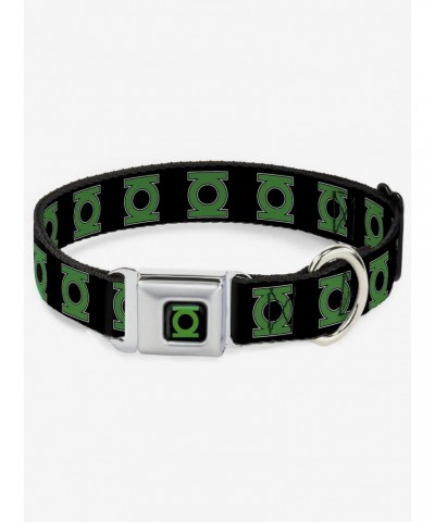 DC Comics Justice League Green Lantern Logo Black Green Seatbelt Buckle Dog Collar $12.20 Pet Collars