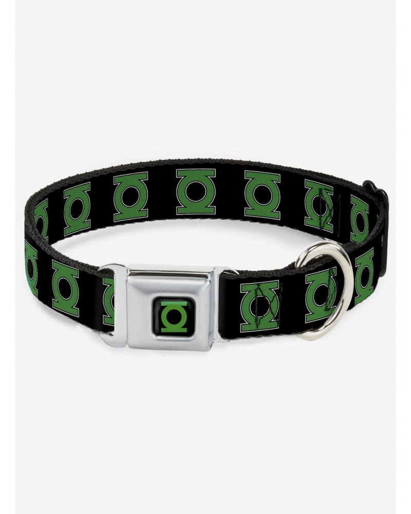 DC Comics Justice League Green Lantern Logo Black Green Seatbelt Buckle Dog Collar $12.20 Pet Collars
