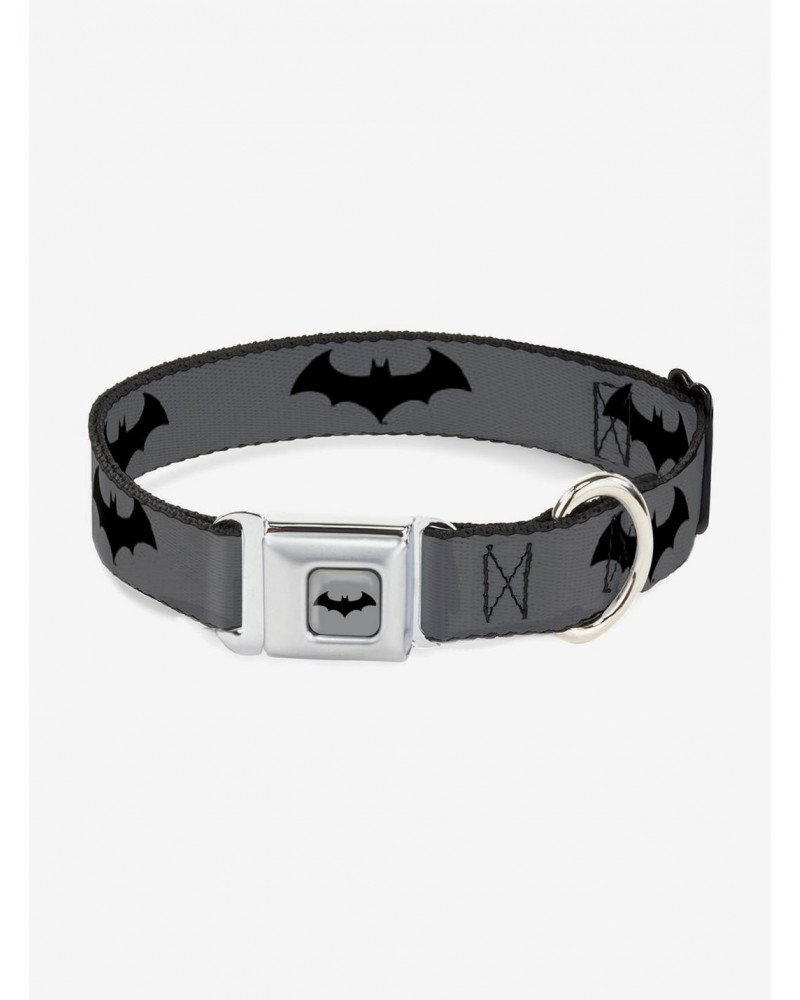 DC Comics Justice League Retro Bat Logo Gray Black Seatbelt Buckle Pet Collar $8.96 Pet Collars