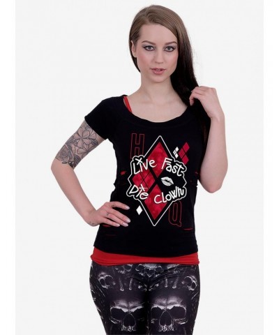 DC Comics The Suicide Squad Harley Quinn Die Clown 2 In 1 Distressed Top $14.15 Tops