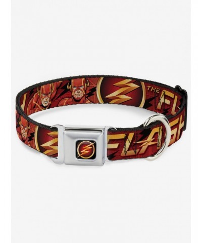 DC Comics Justice League The Flash Logo 3 Poses Seatbelt Buckle Dog Collar $9.71 Pet Collars