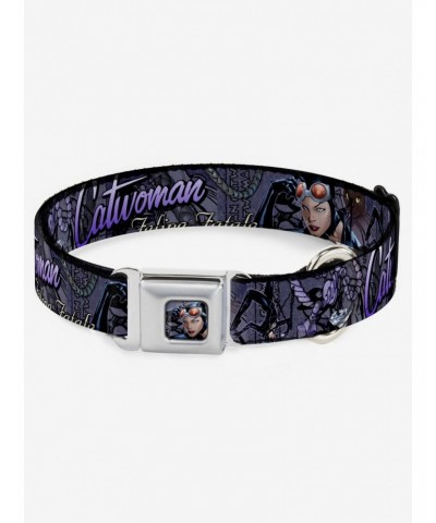 DC Comics Catwoman Nine Lives of A Feline Fatale Pose Purple Seatbelt Buckle Dog Collar $7.47 Pet Collars