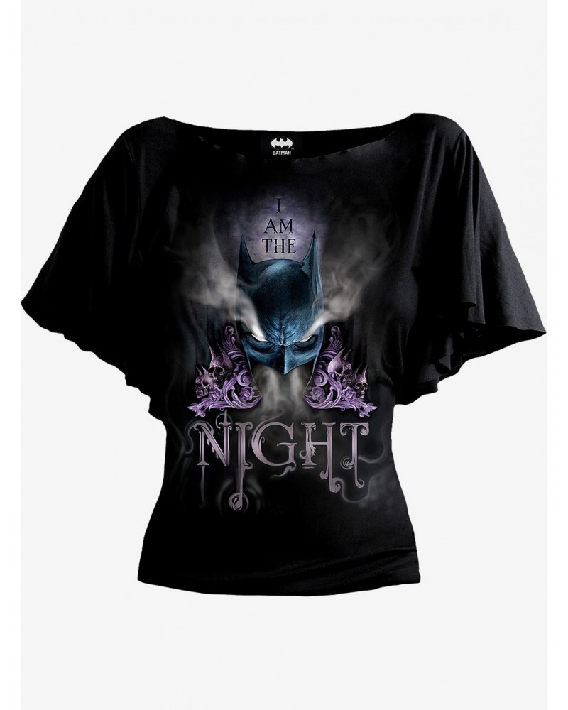 DC Comics Batman I Am The Night Boat Neck Bat Sleeve Top $13.82 Tops