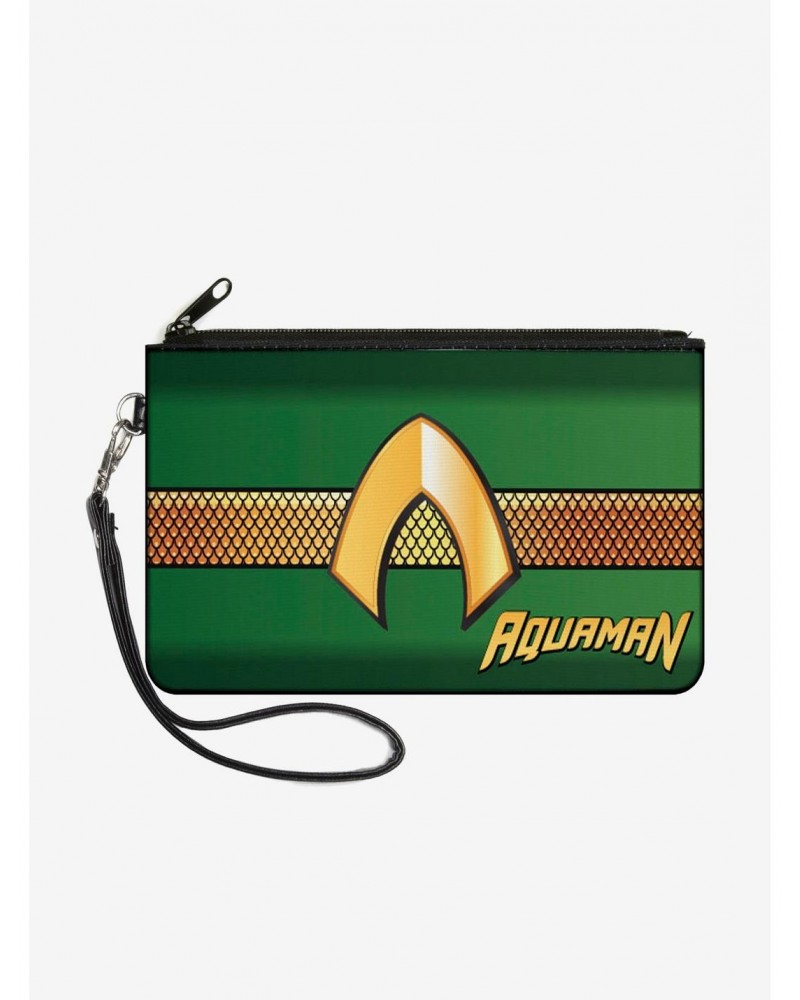 DC Comics Aquaman Classic Icon Scales Stripe Wallet Canvas Zip Clutch $6.99 Clutches