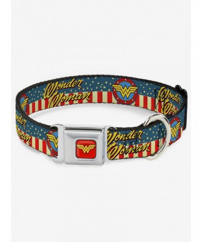 DC Comics Justice League Wonder Woman Logo Americana Seatbelt Buckle Dog Collar $10.96 Pet Collars