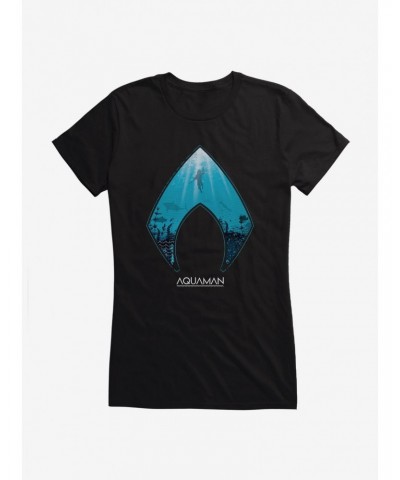 DC Comics Aquaman Icon Sea Background Girls T-Shirt $12.20 T-Shirts