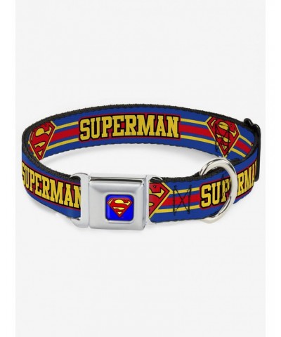 DC Comics Justice League Superman Shield Stripe Blue Yellow Red Seatbelt Buckle Dog Collar $9.46 Pet Collars