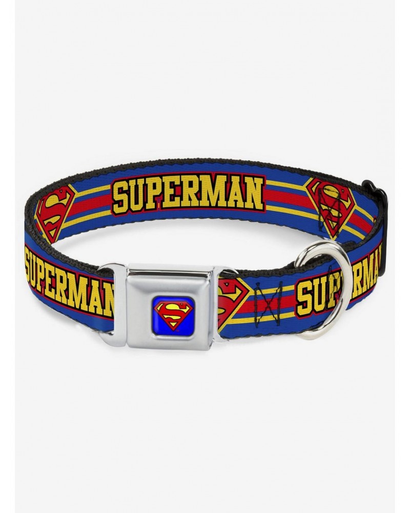 DC Comics Justice League Superman Shield Stripe Blue Yellow Red Seatbelt Buckle Dog Collar $9.46 Pet Collars