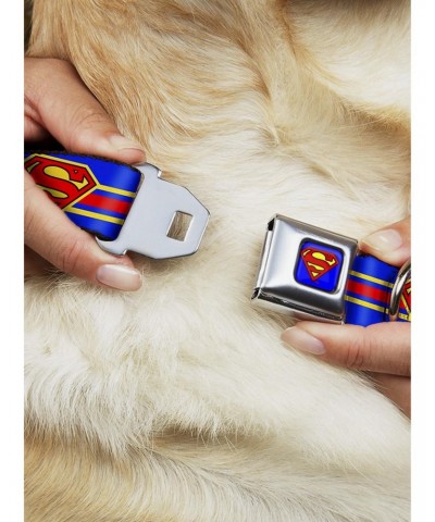 DC Comics Justice League Superman Shield Stripe Blue Yellow Red Seatbelt Buckle Dog Collar $9.46 Pet Collars