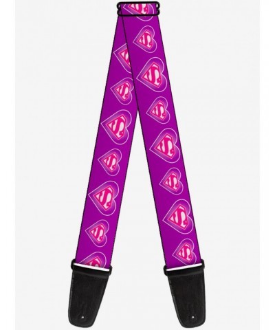 DC Comics Superman Logo In Heart Purple White Pink Guitar Strap $7.47 Guitar Straps