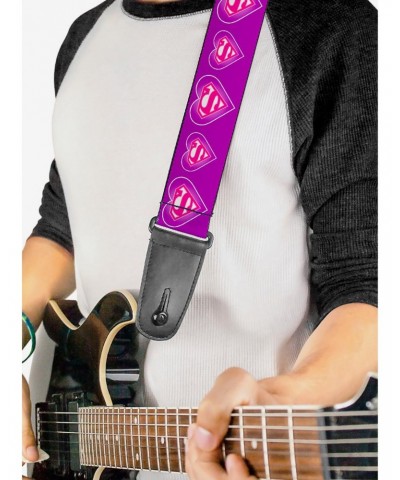 DC Comics Superman Logo In Heart Purple White Pink Guitar Strap $7.47 Guitar Straps