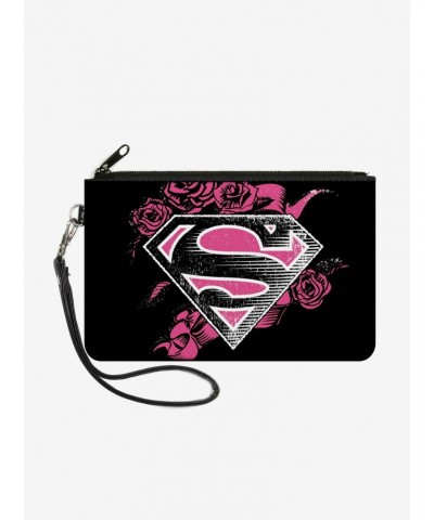 DC Comics Superman Shield Roses Weathered Wallet Canvas Zip Clutch $5.86 Clutches