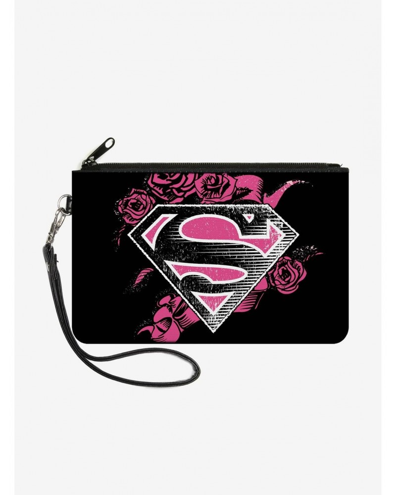 DC Comics Superman Shield Roses Weathered Wallet Canvas Zip Clutch $5.86 Clutches