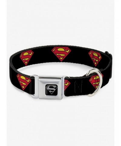 DC Comics Justice League Superman Shield Black Seatbelt Buckle Dog Collar $10.96 Pet Collars