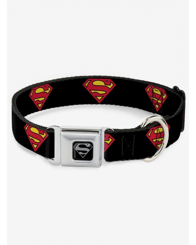 DC Comics Justice League Superman Shield Black Seatbelt Buckle Dog Collar $10.96 Pet Collars