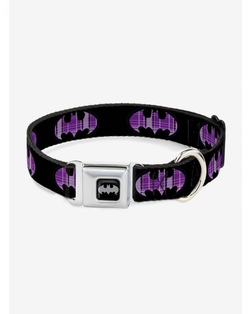 DC Comics Justice League Batman Signal Plaid Seatbelt Buckle Pet Collar $10.21 Pet Collars