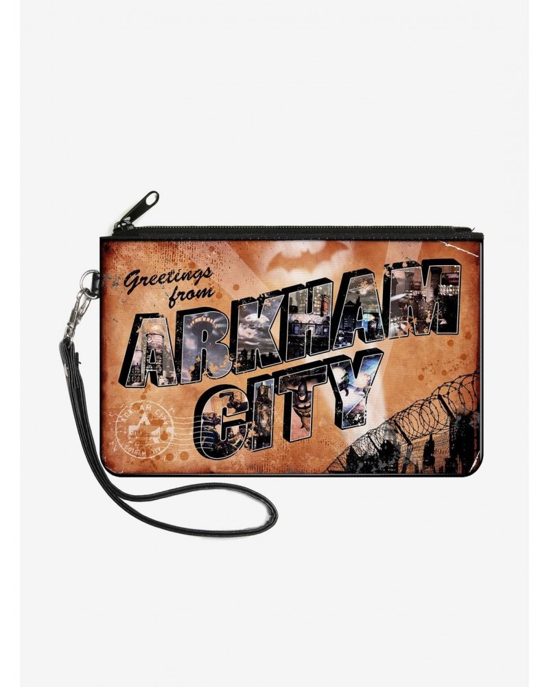 DC Comics Batman Greetings From Arkham City Postcard City Scenes Wallet Canvas Zip Clutch $9.45 Clutches