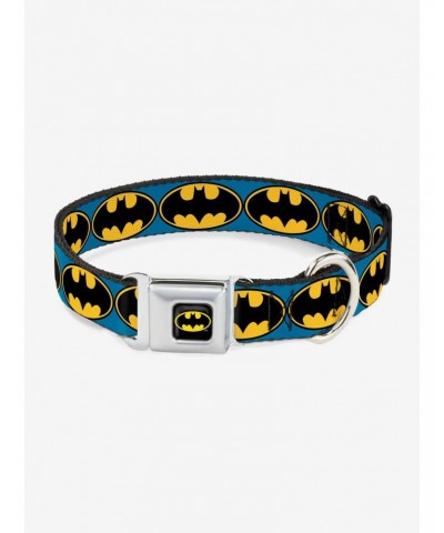 DC Comics Justice League Bat Signal Blue Black Yellow Seatbelt Buckle Pet Collar $11.45 Pet Collars