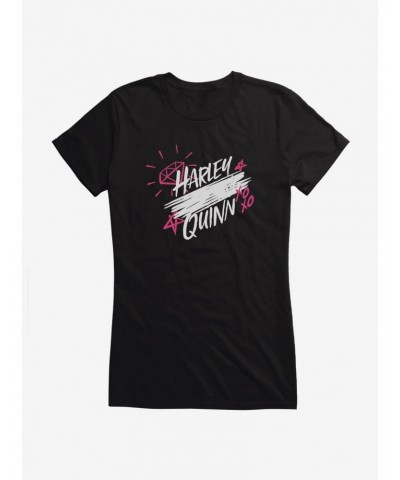 DC Comics Birds Of Prey Harley Quinn Scratched Logo Girls T-Shirt $8.96 T-Shirts