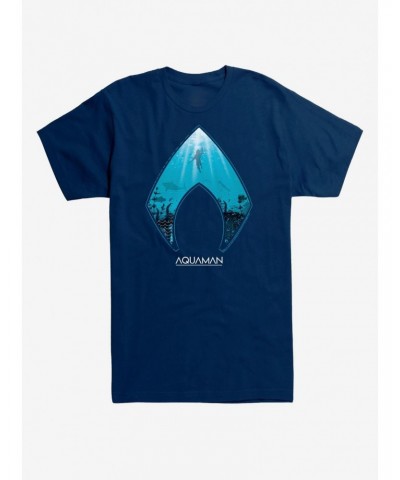 DC Comics Aquaman Icon Sea Background T-Shirt $7.89 T-Shirts