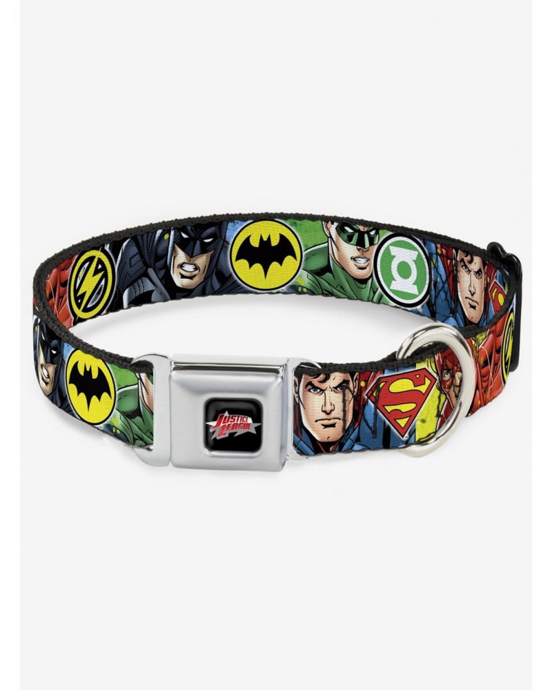 DC Comics Justice League 4 Superhero Close Up Poses Logos Seatbelt Buckle Dog Collar $8.47 Pet Collars