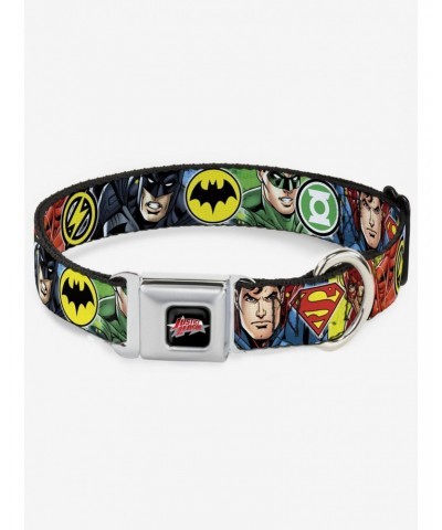 DC Comics Justice League 4 Superhero Close Up Poses Logos Seatbelt Buckle Dog Collar $8.47 Pet Collars