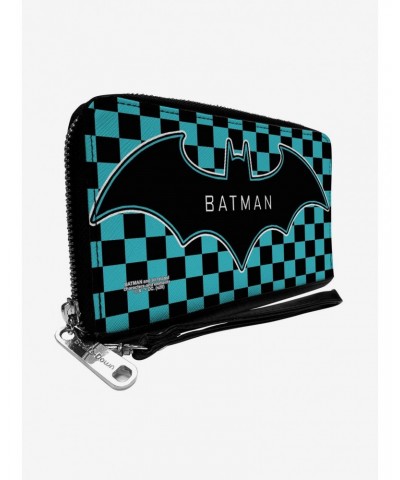 DC Comics Batman Bat Logo Checker Teal Black Zip Around Rectangle Wallet $9.89 Wallets